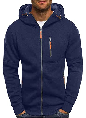 LUCKME Mens Pullover Hoodie Clearance,Patchwork Hooded Sweatshirt Zipper Pockets Long Sleeve Casual Hoody Solid Autumn Winter Warm Sportswear Men Jumper Tops UK Size M-3XL
