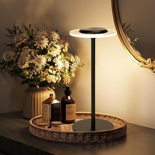 Aigostar Lampe de Chevet Tactile, Lampe de Table Sans Fil avec RGB + Blanc Chaud 3000K, Intensité Variable, Lampe Ambiance Rechargeable USB pour Chambre à Coucher, Restaurant (Ronde)