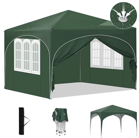 Laneetal Carpa Plegable 3x3 M, Gazebo de Jardín, Pergola Jardín para Exterior, Pabellón Cenador para Camping y Fiestas, Carpa Plegable Impermeable con Paredes Laterales, Verde