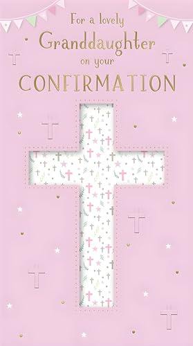 IC&G Granddaughter Confirmation Day Congratulations Card - Confirmation Congratulations Card for Girls with Contemporary Patterned Cross Design and a Foil Finish
