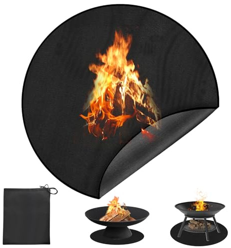 Rund brandsäkert underlag, rund brandskyddsmatta, lager värmeskyddsmatta, brandskyddsmatta, eldskål matta, vattentät, vikbar grillmatta, golvskydd för gräs, golv, BBQ (svart, 120 x 120 cm)