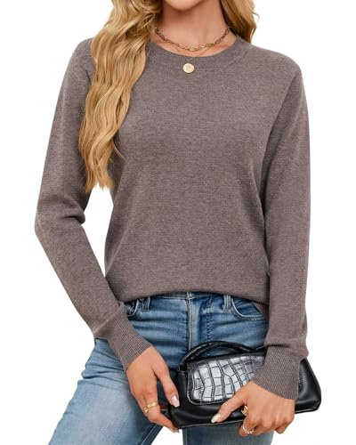 YYIDATON Women Crew Neck Wool Blend Jumpers Casual Basic Long Sleeve Pullover Sweater Tops (Coffe, Large)