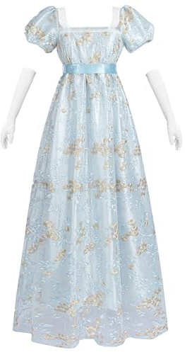 CR ROLECOS Abito vittoriano Jane Austen Regency Empire a maniche a palloncino con guanti, costume rinascimentale per feste e galà, Gold-g., M