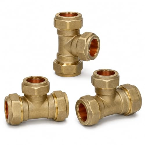 AIGHER Compression Equal Tee, 22mm Diameter, WRAS Approved, Pack of 3
