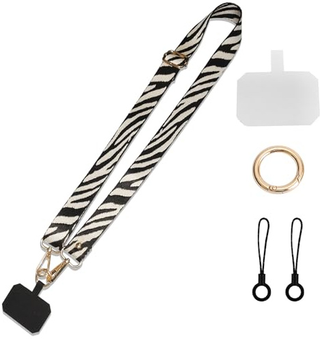 PHULWEL Catena per cellulare universale anti-quaderno, crossbody regolabile per smartphone, cinturino per cellulare da appendere per uomini e donne, cordino per cellulare (nero + bianco)