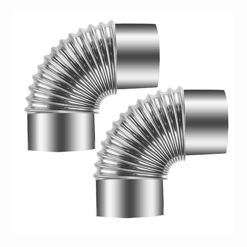 accessori forno tubo curvo forno Tubo for stufa a gomito da 90 gradi in acciaio inossidabile, argento, 100-120 mm, confezione da 2(12cm)