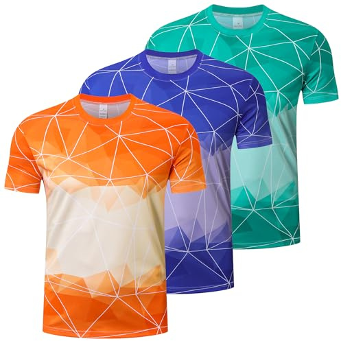 Gaiatiger 3 Pack Mens Sport T Shirts Quick Dry Badminton Shirts Moisture Wicking Athletic Running Tops for Men-T5060-Purple-Green-Orange-2XL