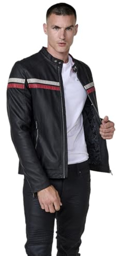 Koroshi Chaqueta cazadora motera efecto piel hombre, cierre delantero cremallera y bolsillos., de color black, Talla XL