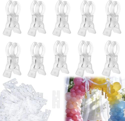 10pcs Balloon Arch Clips,Durable Large Transparent Balloon Garland Clips with 100, Plastic Heavy Duty Fast Knot Tools for Wedding Party Christmas Birthday Engagement Backdrop Crafts Decoration
