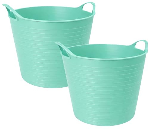 TUKA Pack de 2 Capazos de Plástico 30 L – Profesional, Color Verde Pastel | Barreño, Cubeta Resistente Multiusos para albañilería, jardinería, Agricultura y hogar