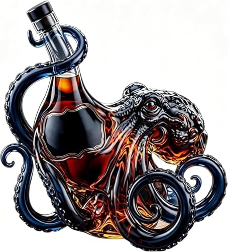 Decantador artístico de vidrio con forma de pulpo, botella de licor de vidrio de borosilicato de 350 ml, escultura decorativa de tentáculo de mar profundo en 3D, decoración única para el hogar, regalo