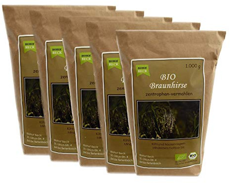 BIO Braunhirse Gemahlen | VORTEILSPACK (5 x 1.000 g) | Vom Biohof Beck | Kalt-Vermahlen | Wildform | Urhirse