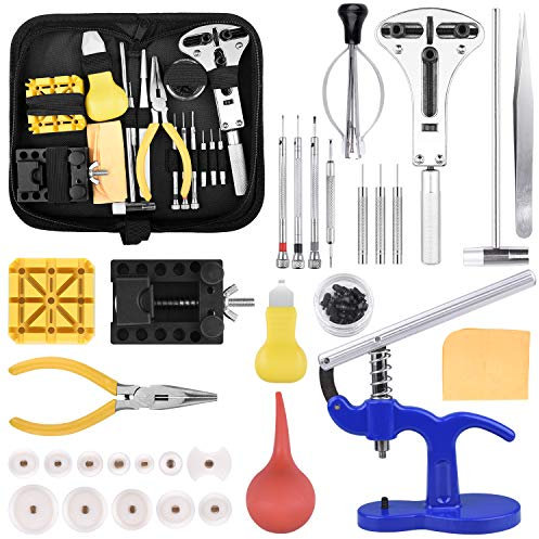 Startogoo Reparatur-Set für Uhren, Ersatz-Werkzeug für Uhren, Uhrmacherwerkzeug, Schraubendreher, Gehäuseöffner, verstellbar, für die meisten Uhren, Sportlich, goldfarben, lässig