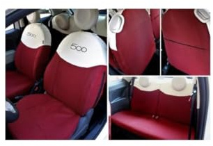 Italfodere - Coprisedili Auto Anteriori e Posteriori - Compatibili con Fiat 500 - Fatti a Mano - Cotone - Gommapiuma - Poliestere - Accessori Auto Interno - Made in Italy - (Rosso/Ecrù)