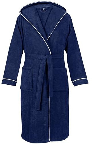 LAYNENBURG Accappatoio Uomo in spugna - Cappuccio - lungo - 100% Cotone (360g/m2) - OEKO TEX Standard 100 - Taglia (XL, Blu)