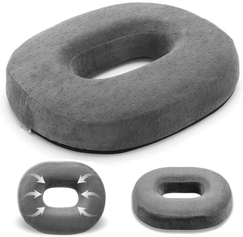 Bocguy Sitzkissen Rund, Sitzring Steißbein Entlastung, 38 x 30 x 7cm Memory Foam Stuhlkissen Donut Kissen für Büro Auto Sofa Bürostuhl Hilfe Bei Hämorrhoiden Bandscheibenleiden, Grau