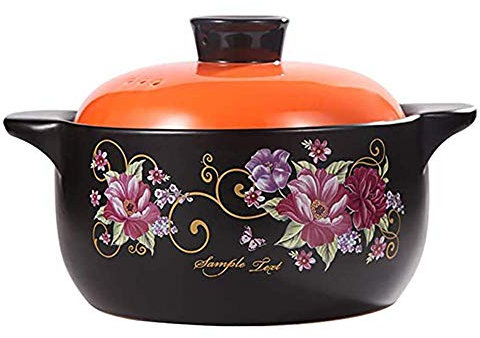 Keramisk gryta, soppgryta, jordkruka, 2,7 liters kokkärl lämplig för 2 till 3 personer, blommig kokotte (3,8 liter)