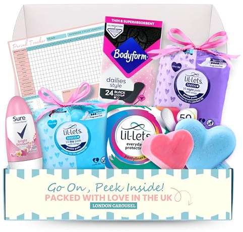 First Period Kit for Girls with Lil-Lets Pads, Liners & Period Tracker | Period starter kit for young girls with pads, liners, deodorant, bath bombs and tracker to support comfort and confidence