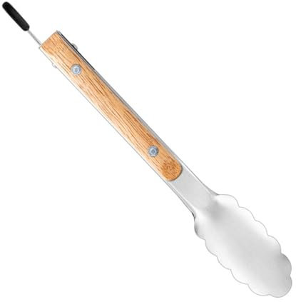 Pince à griller | Pince à barbecue longue avec design antirouille – Pince à barbecue avec poignée en chêne pour barbecue en plein air, viande, barbecue