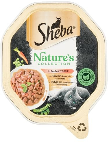 Sheba Nature’s Collection in Salsa, al gusto di Tacchino e Carote, cibo umido completo per gatti adulti, 22 Vaschette da 85g