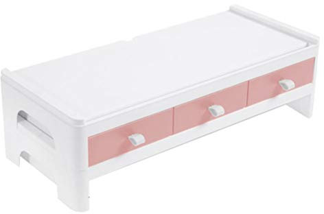 Desktop Monitor Stand Riser with Storage Drawer for Home Office Pink Plastic Shelf Organizer (51X15CM)