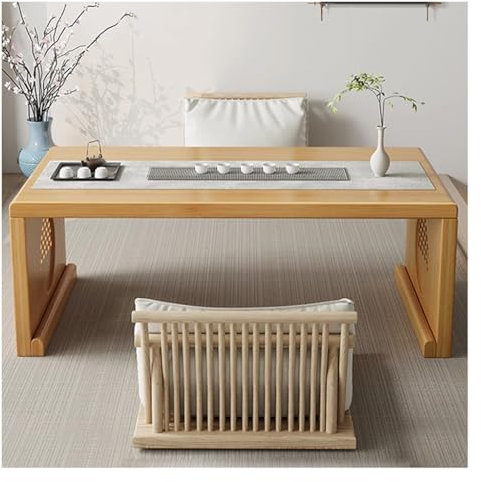 JETXYHUB Japanischer Couchtisch, Für Wohnzimmerboden Klappbarer Couchtisch, 60/80/100/120 cm Tatami-Tisch, Niedriger Balkontisch, Kleiner Tisch Für Zuhause(Orange,80x50x35cm)