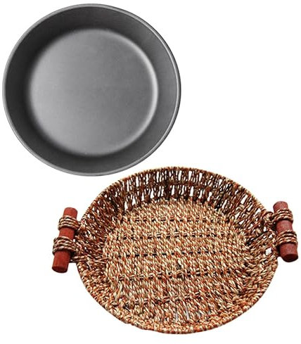 Cabilock 1juego Plato De Hierro Para Steak Con De Ratan Sartén Antiadherente Para y Verduras Para Cocinas y Restaurantes