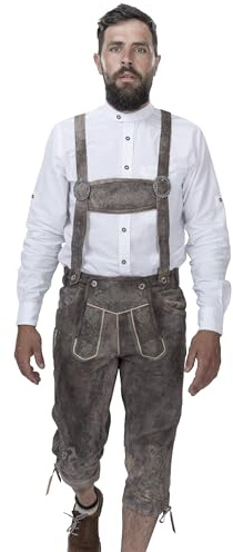 Schöneberger Traditionell couture herr knälinning läderbyxor hängslen – bayerska kostymbyxor för Oktoberfest av nubuckläder Wallis
