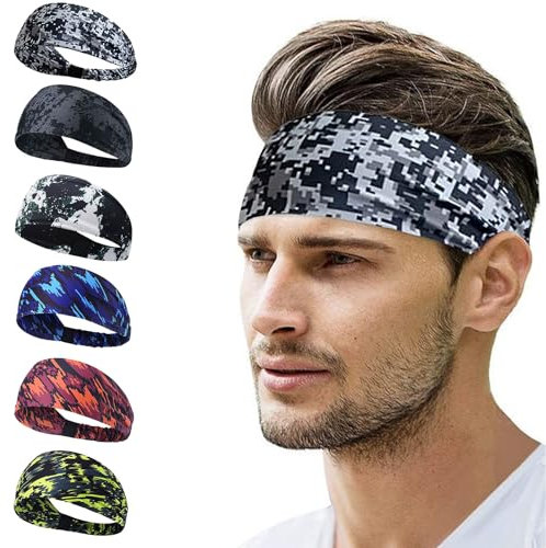 Sport-Stirnband für Herren 6-teilig – Hochwertiges Haarband Herren mit atmungsaktiver, stretchiger Schweißabsorption & 6 trendigen Designs, ideal für Fitness, Laufen & Sport