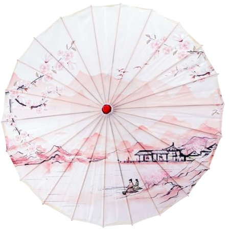 Shurhome Elegant Handmade Asian Parasol With Traditional Pattern Bamboos Silk Umbrella For Weddings And Cosplays