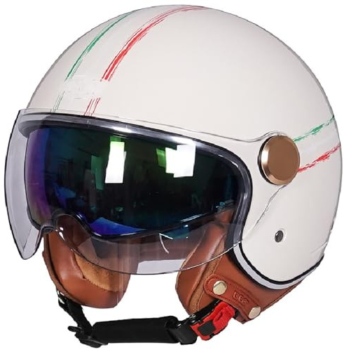 Casco de Moto Jet Abierto, Casco de Patinete con Doble Visera, Casco Moto de Scooter para Mujer Hombre Adultos, Casco De Motocicleta, Ciclomotor Casco