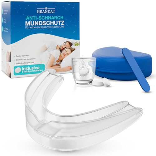 Anti-Schnarch Schiene & Knirschschiene für die Nacht – Komfortable Protrusionsschiene aus EVA, BPA-frei, transparent – Effektiver Schnarchstopper für ruhigen Schlaf (inkl. 8 Reinigungstabletten)