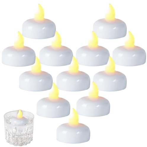 Genérico Velas Flotantes Blancas - Velas Flotantes Sin Llama Con Efecto Parpadeante | Juego de 12 Unidades Impermeables Activadas por Agua para Decoración de Bodas, Centros de Mesa, Jarras y Piscinas
