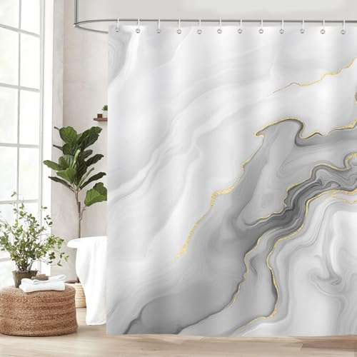 Dazzlewall Cortina de Ducha Mármol Gris, Lujo Moderno Abstracto Impermeable 180x180cm, Antimoho Tela Poliéster con 12 Ganchos