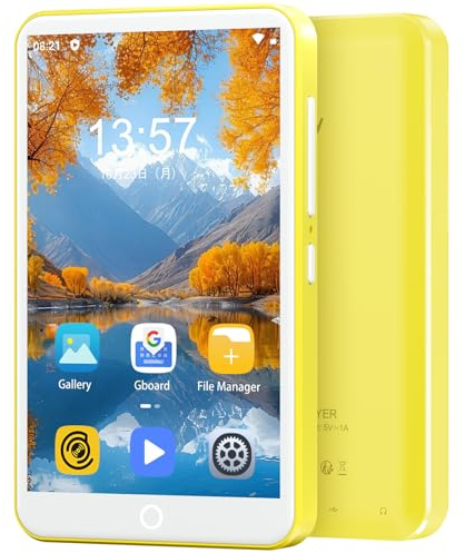 80GB MP3 Player with Bluetooth and WiFi, Mp3 & Mp4 Music Player with Spotify, Amazon Music, Deezer, Audible, 4.0 IPS Touch Screen Android Player with Speaker, FM Radio, Up to 512GB (Yellow)
