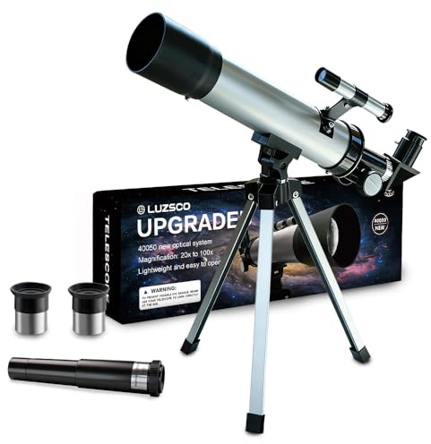 Telescope for Kids 50mm 100x Magnification Beginner Silver Telescopio with Tripod, 2 Eyepieces, Finder Scope Set, STEM Educational Astronomy Chritstmas Gift for Boys & Girls Ages 6-12
