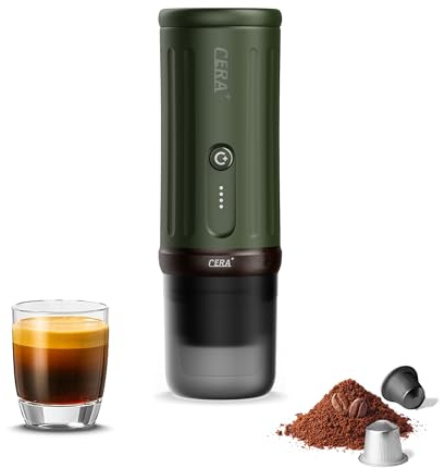 CERA+ CERApresso - Macchina per caffè espresso portatile, 5-8 tazze per carica, autoriscaldante 20 bar, cialde e caffè macinato, macchina da caffè elettrica da viaggio per gite, lavoro, campeggio