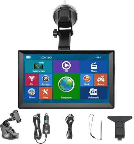 Fenayuu Navegador GPS para Coche | de Navegación GPS para Coche con Pantalla de 18 cm | Dispositivo con Pantalla Táctil y Mapas para Viajes Largos en Vehículos, Autocaravanas, Camiones, para Mujeres y