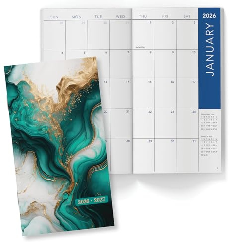 2-Year Monthly Pocket Planner/Pocket Calendar, 3.5x6.5, 2026-2027: Weekly Planner/Weekly Agenda/Monthly Calendar Organizer (Teal Gold Marble)