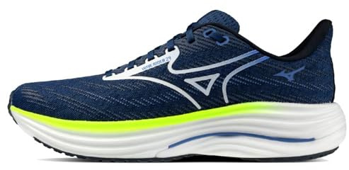 Mizuno Wave Rider 29 Men's Running Shoes, Estate Blue/White/Lightning Yellow - 7 UK