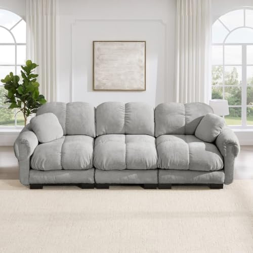 KOMHTOM Canapé Modulaire, 260cm Canapé 3 Places, Gris Clair