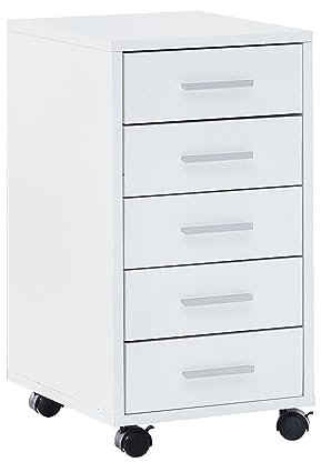 Finebuy Rollcontainer 33 x 63 x 38 cm Holz Schubladenschrank Schreibtisch, Büro Schrank mit 5 Schubladen, Container Rollschrank klein Standcontainer schmal, Schreibtischcontainer mit Rollen