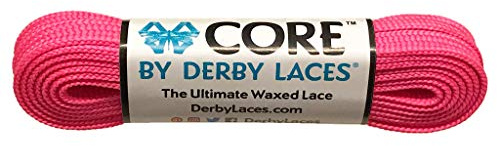 Derby Laces CORE Narrow 6mm Waxed Lace for Figure Skates, Roller Skates, Boots, and Regular Shoes (Hot Pink, 96 Inch / 244 cm)