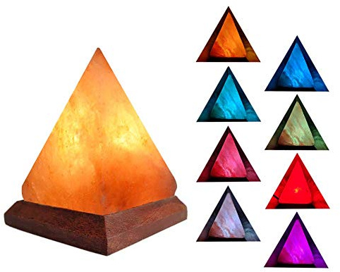 Mlamat Lámpara pirámide de sal Lámpara de iones negativos con liberación de luz colorida de sal del Himalaya con base de madera