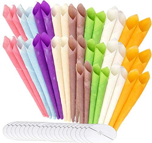 Organic Hopi Ear Candles for Blocked Ears - All Natural Ear Wax Remover - GLAMZA 100% Natural Beeswax Candle - 40pcs (20 Pairs) with 20 Protective Disc Cones for Safe & Effective Ear Candling