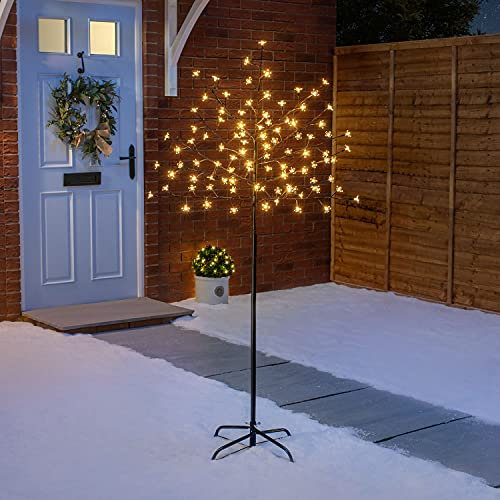 Christow Cherry Blossom Tree 96 LED Light Up Indoor Outdoor Christmas Decoration With Stand 150cm / 5ft (Warm White)