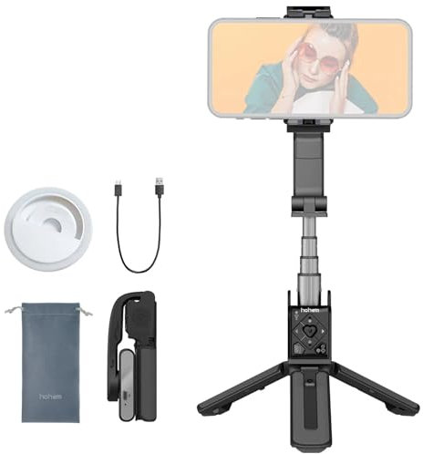 Estabilizador de movil, hohem iSteady Q Seguimiento Facial, Palo Selfie, 4-en-1 Gimbal Movil, Palo para Selfies con Control Remoto Bluetooth, Rotación de 360°, Gimbal para iPhone 15/14/Android (Negro)