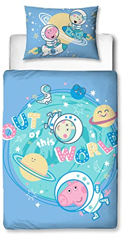 Peppa Pig George Official Toddler Cot Bed Duvet Cover, Stars Range | Reversible 2 Sided Stars Design with Matching Pillowcase, Polycotton, Blue