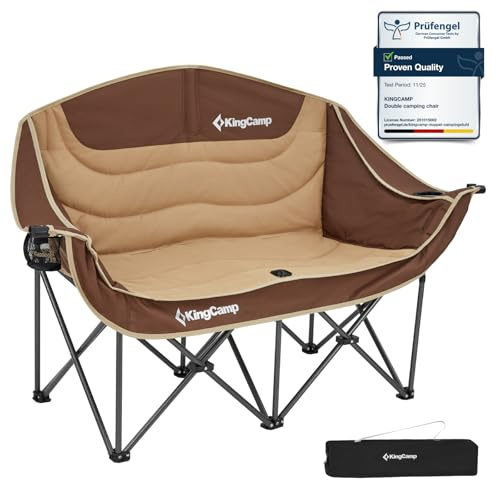KingCamp Chaise de Camping Pliante pour 2 Personnes Jusqu'à 300kg, Kaki
