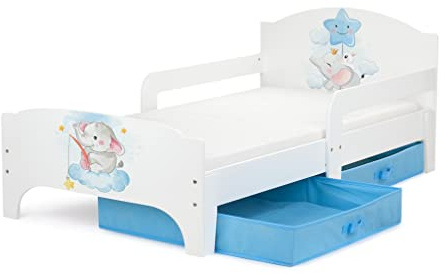leomark Smart Cama Infantil de Madera - Baby Elephant - Colchón y Cajón, robustro Cómodo Dormitorio Impresa, Muebles para Niños, Espacio para Dormir: 140/70